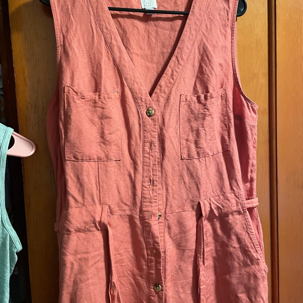 Coral Sleeveless Button-Down Jumpsuit
